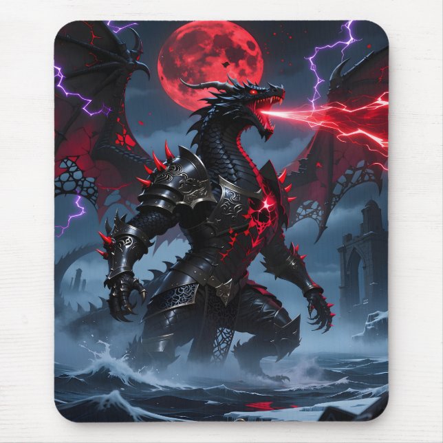 Red Blood Moon Black Dragon Fantasy Gaming Mouse Pad (Front)