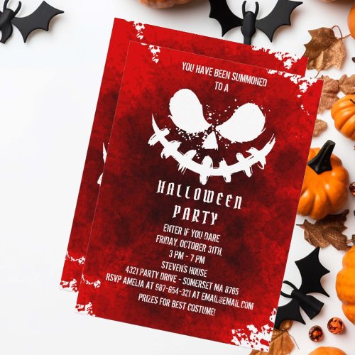 Red blood Scary faces of halloween pumpkin Party Invitation