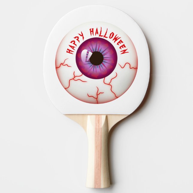 Red Bloodshot Eyeball Happy Halloween Ping Pong Paddle (Back)