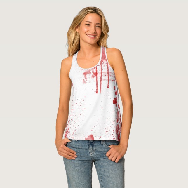 Red Bloody Halloween Costume Fitted Tank Top (Front Full)
