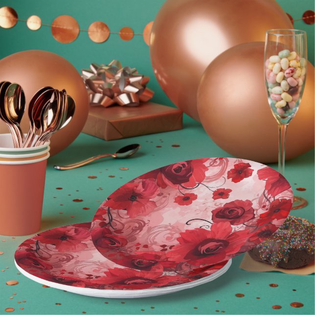 Red Bloom Symphony Paper Plates (Multi)