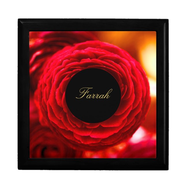 Red Blooming Flower Wooden Jewelry Keepsake Box (Front)