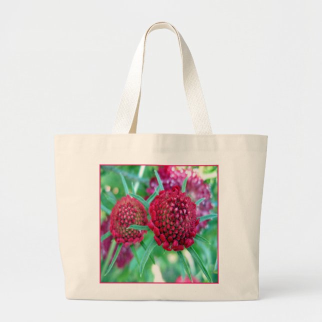 Red Blooms Canvas Grocery Tote (Front)