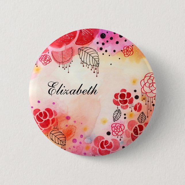 Red Blooms Custom Name Button (Front)