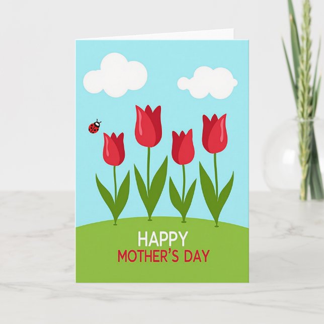Red Blooms Mothers Day Greeting Card (Front)