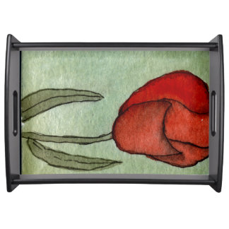 "Red Blossom #2" Floral Serving Tray