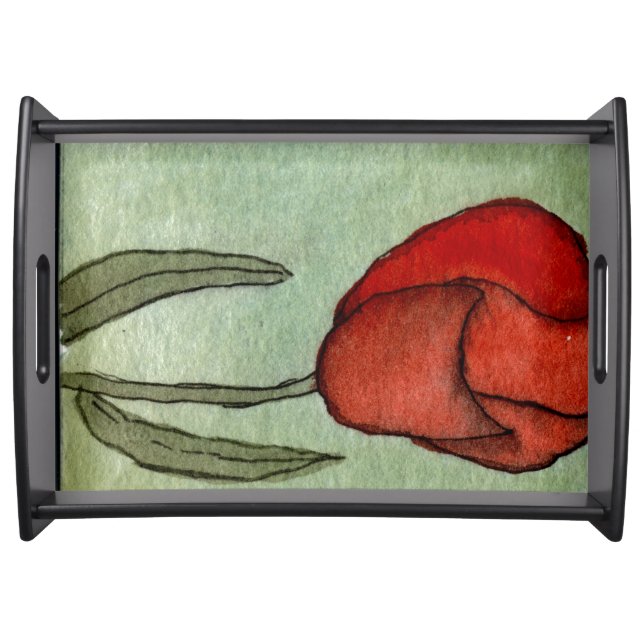 "Red Blossom #2" Floral Serving Tray (Front)