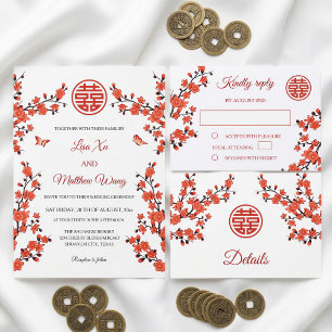 Red Blossom Chinese Wedding Foil Invitation