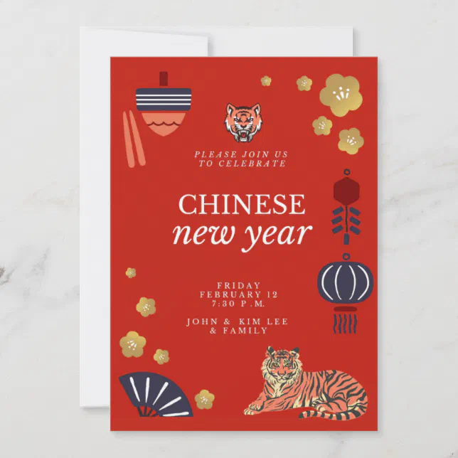 Red Blossom On Gold Chinese New Year 2022 Invitation | Zazzle