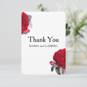 Red blossom rose. Stylish chic Wedding Thank You