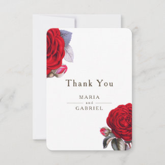 Red blossom rose. Summer Chic elegant Wedding Thank You Card