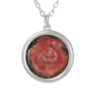 red blossom silver plated necklace