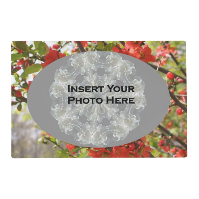 Red Blossoms Add Photo Template  Placemat (Front)
