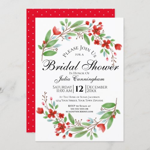 Red Blossoms Watercolor Floral Bridal Shower Invitation