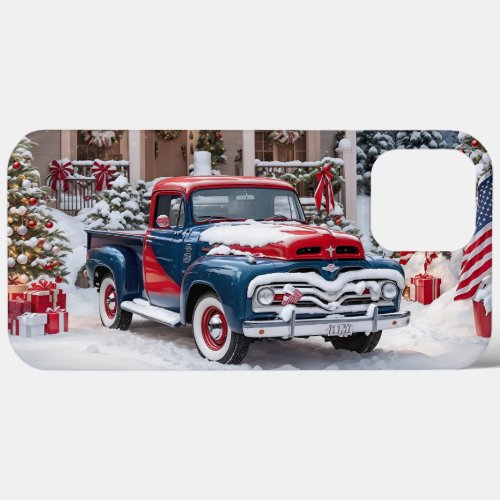 Red  Blue 1950s American Christmas Truck iPhone 13 Pro Max Case