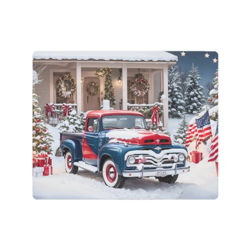 Red  Blue 1950s American Christmas Truck Metal Print
