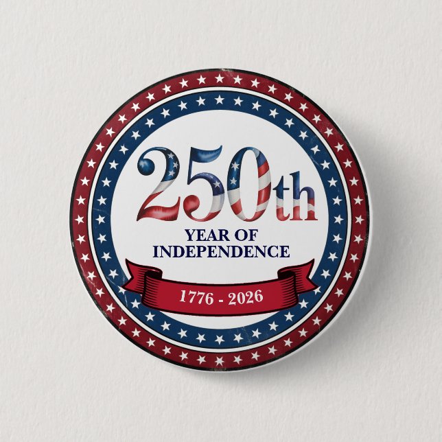 Red & Blue 250th Years of USA Independence Button (Front)