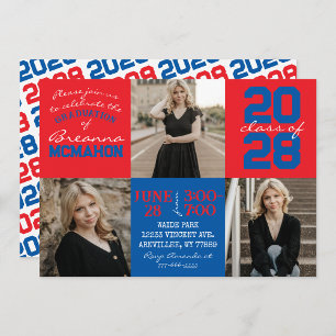 Red & Blue 3 Photo Graduation Invitation