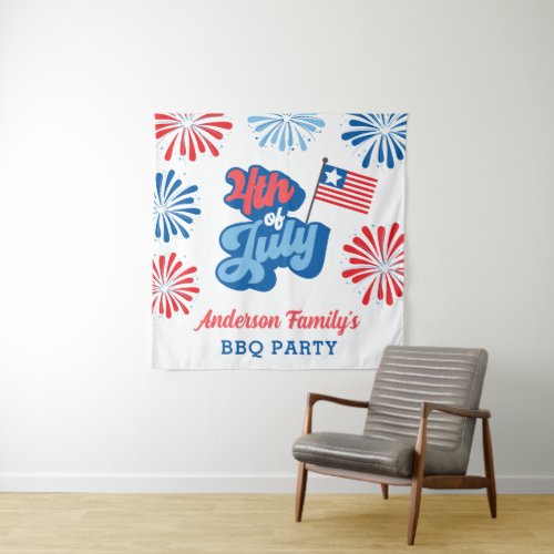 Red  Blue 4th of July Fireworks Reunion BBQ Party Tapestry