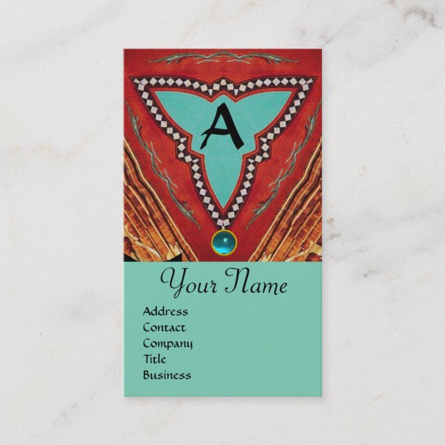 RED BLUE ABSTRACT GEOMETRIC TRIANGLE MONOGRAM BUSINESS CARD (Front)