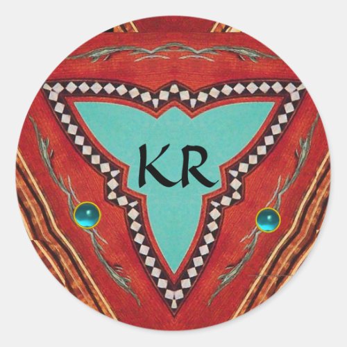 RED BLUE ABSTRACT GEOMETRIC TRIANGLE MONOGRAM CLASSIC ROUND STICKER
