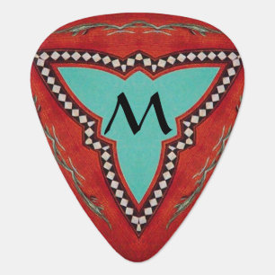 RED BLUE ABSTRACT GEOMETRIC TRIANGLE MONOGRAM GUITAR PICK