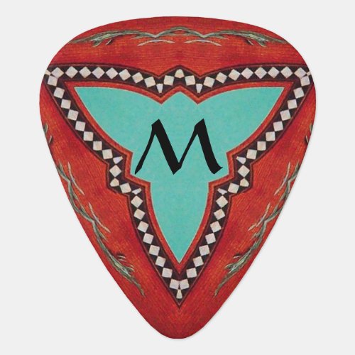 RED BLUE ABSTRACT GEOMETRIC TRIANGLE MONOGRAM GUITAR PICK