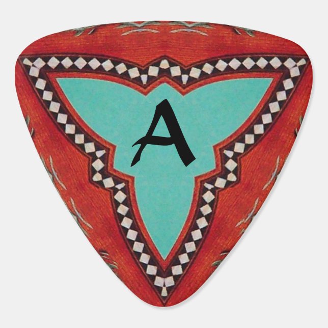 RED BLUE ABSTRACT GEOMETRIC TRIANGLE MONOGRAM GUITAR PICK (Back)