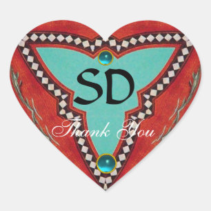 RED BLUE ABSTRACT GEOMETRIC TRIANGLE MONOGRAM HEART STICKER