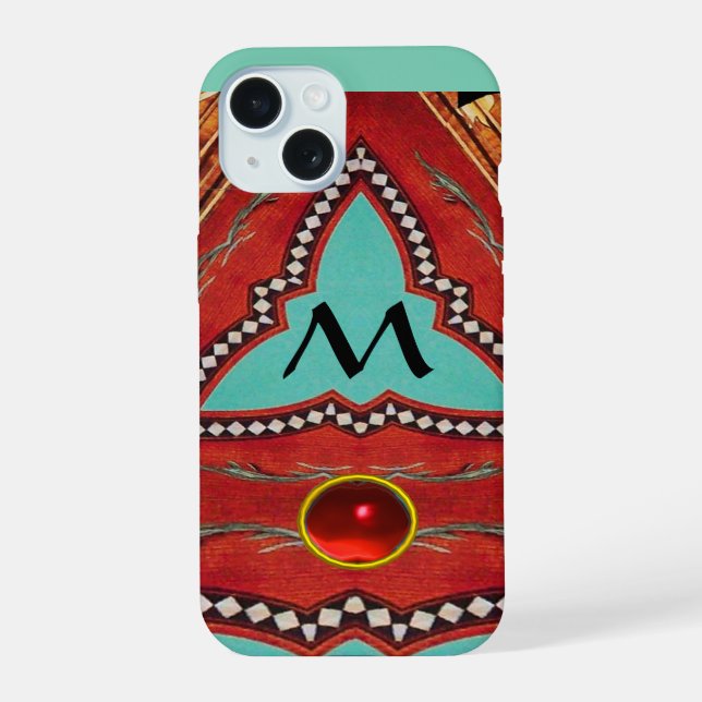 RED BLUE ABSTRACT GEOMETRIC TRIANGLE MONOGRAM IPHONE CASE (Back)
