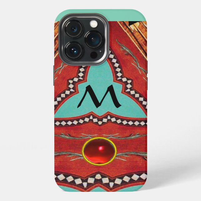 RED BLUE ABSTRACT GEOMETRIC TRIANGLE MONOGRAM IPHONE CASE (Back)