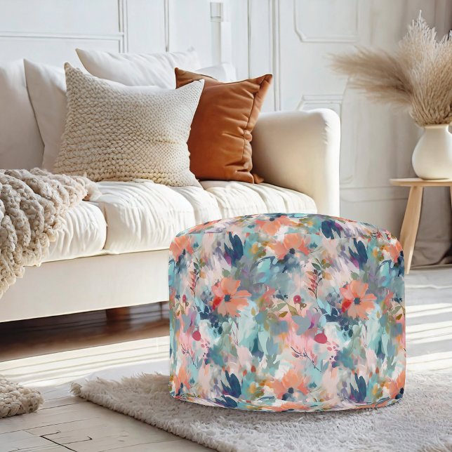Red Blue Abstract Painting Floral Pattern Pouf (Creator Uploaded)
