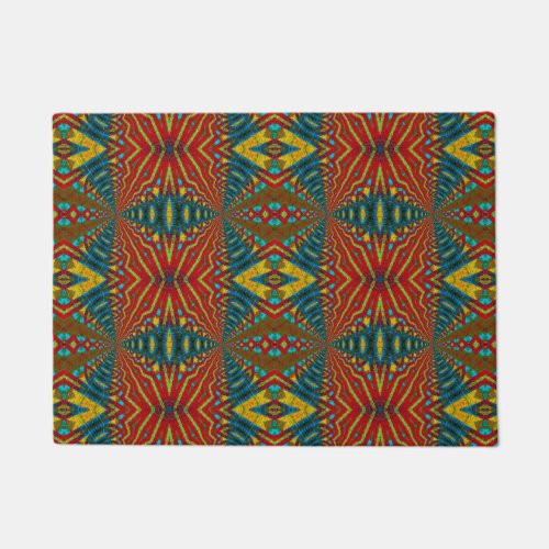  Red Blue Abstract Print Hippie Boho Unique Tribal Doormat