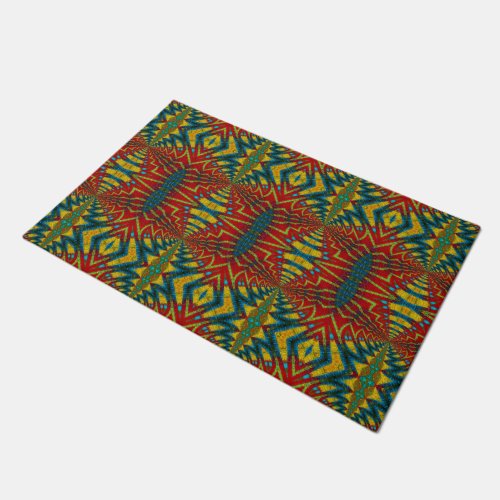  Red Blue Abstract Print Hippie Boho Unique Tribal Doormat