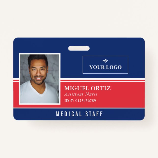 Red Blue Add Your Logo Employee ID Badge (Front)
