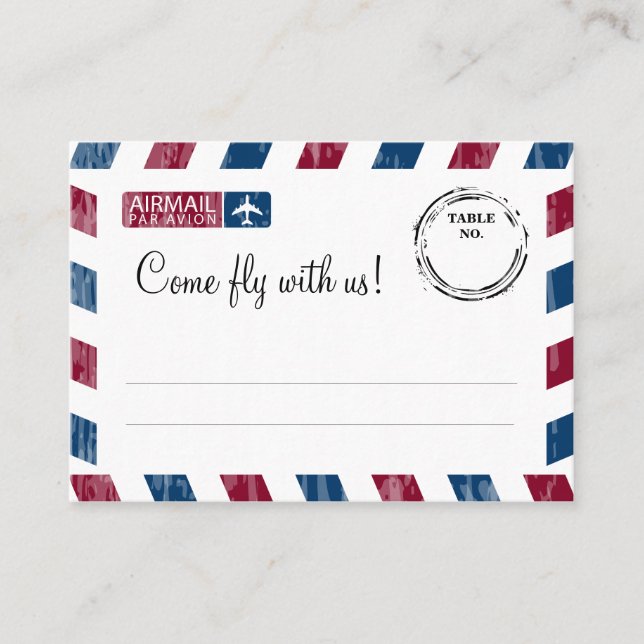 Red Blue Airmail Escort / Seating Card Wedding (Front)
