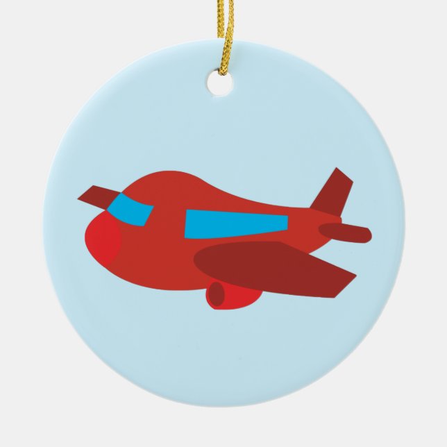 Red & Blue Airplane Ceramic Ornament (Front)