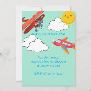 Red Blue Airplane First Birthday Boy Invitation