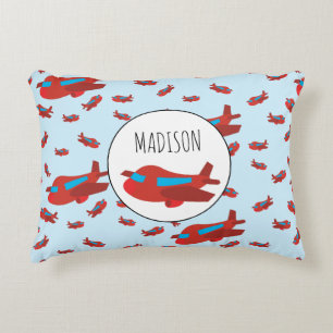 Red & Blue Airplane Pattern Custom Accent Pillow