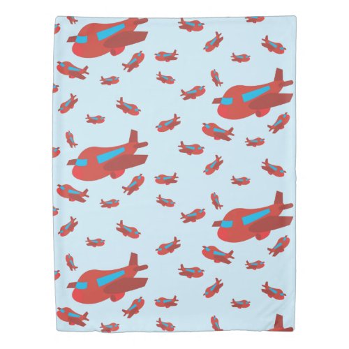 Red  Blue Airplane Pattern Duvet Cover