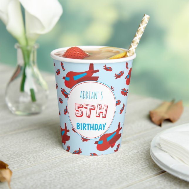 Red Blue Airplane Pattern Kids Boys Girls Birthday Paper Cups (Insitu)
