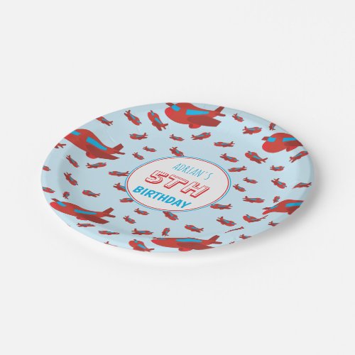 Red Blue Airplane Pattern Kids Boys Girls Birthday Paper Plates