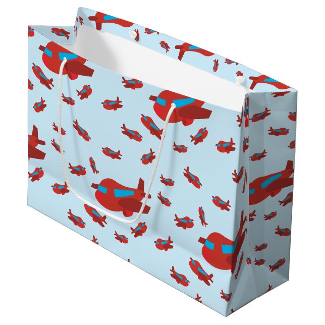Red & Blue Airplane Pattern Large Gift Bag (Front Angled)