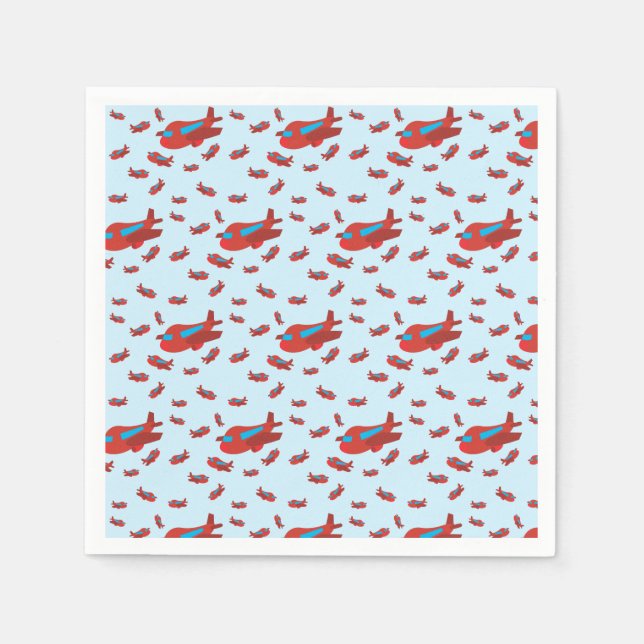 Red & Blue Airplane Pattern Napkins (Front)