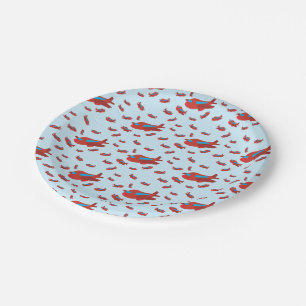 Red & Blue Airplane Pattern Paper Plates