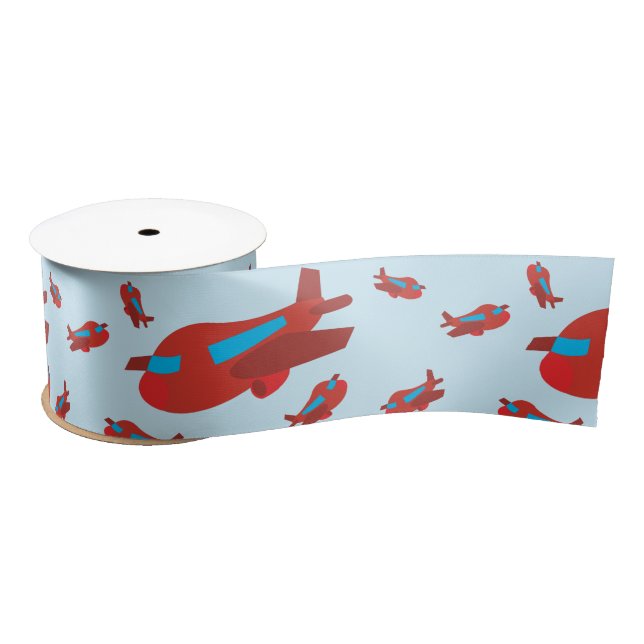 Red & Blue Airplane Pattern Satin Ribbon (Spool)