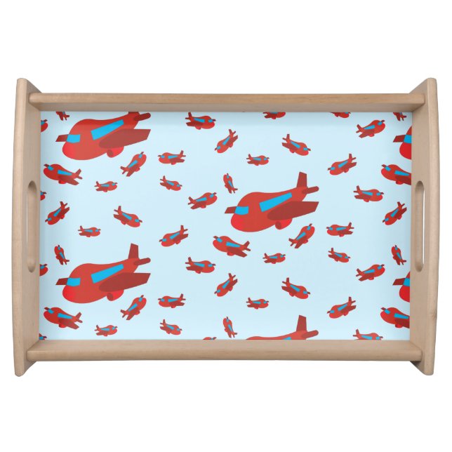 Red & Blue Airplane Pattern Serving Tray (Front)