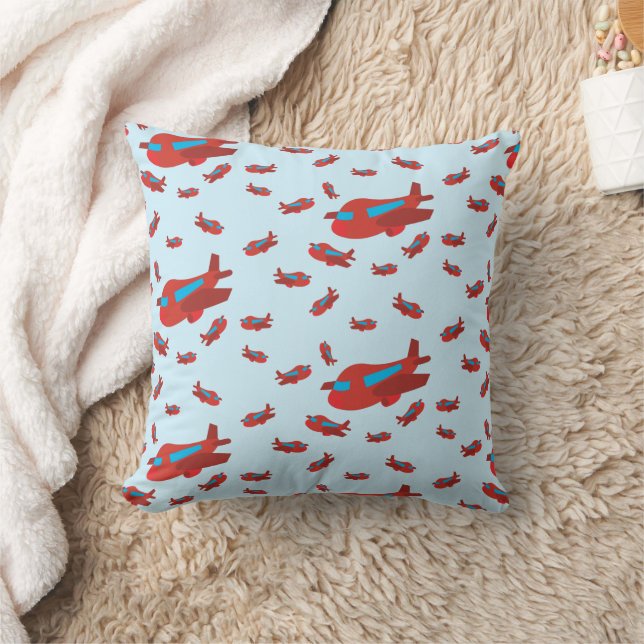 Red & Blue Airplane Pattern Throw Pillow (Blanket)