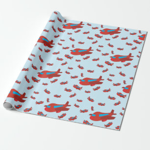 Red & Blue Airplane Pattern Wrapping Paper