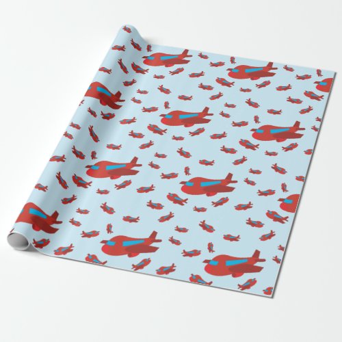 Red  Blue Airplane Pattern Wrapping Paper